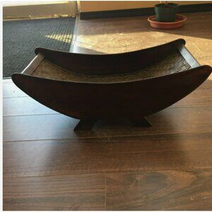 Decorative Wood Woven Basket Dark Wood Look 18" W 7" H